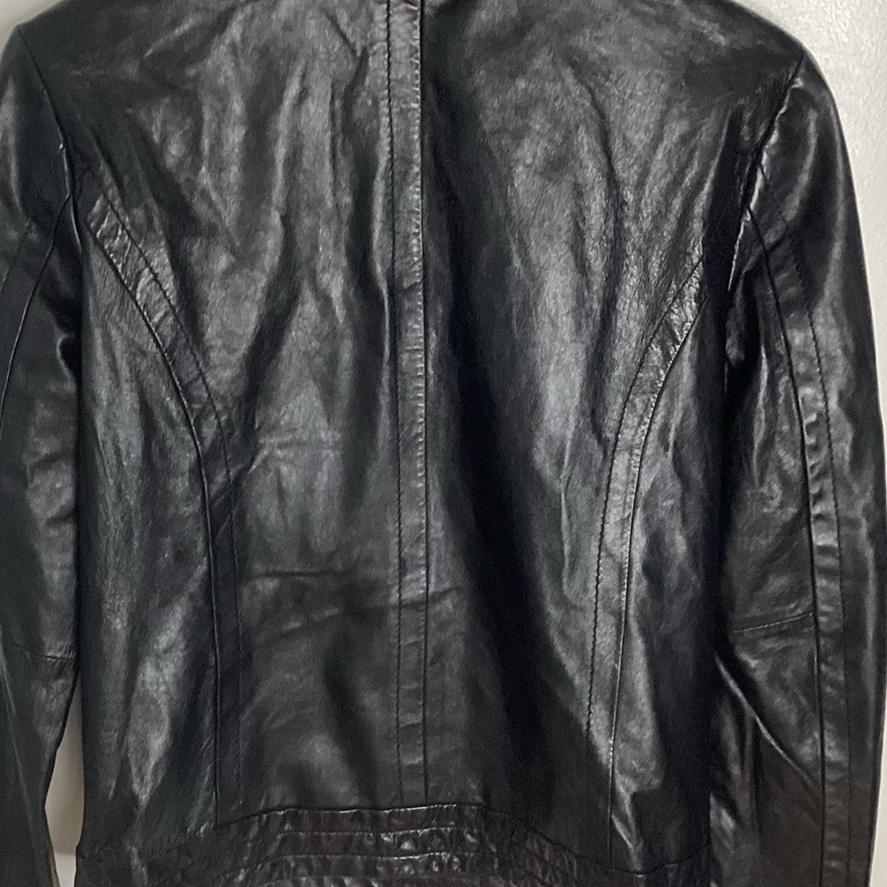 Michael Kors Double-Breasted Black Genuine Leather Jacket S - Picture 14 of 16
